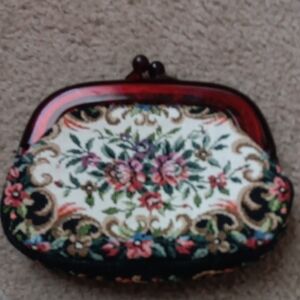 Floral Tapestry Clutch with Red Accents